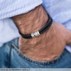 Bracelet Cuir tressé Homme avec perles Argent personnalisées