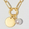 Collier chaîne trombone - Perle d'eau douce et médaillon personnalisé
