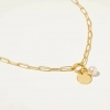 Collier chaîne trombone - Perle d'eau douce et médaillon personnalisé