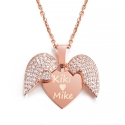 Collier coeur Ailes d'ange à personnaliser - Plaqué or rose & cristaux